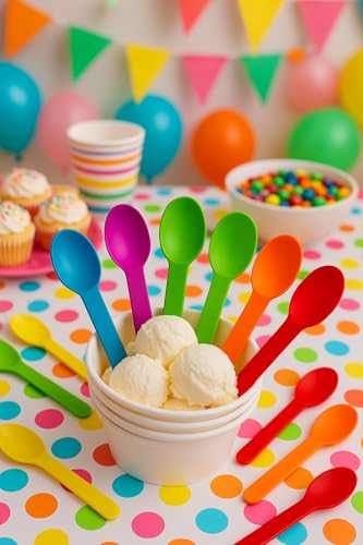 image for Heyiwell 50 Pieces Premium Plastic Wide Handle Spoons,Ice Cream Spoons