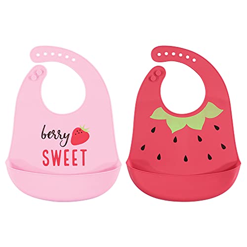 Image of Hudson Baby Unisex Baby Silicone Bibs, Strawberry, One Size