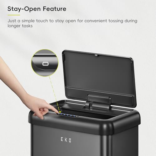 Image of EKO Vintage 50L / 13.2 Gallon Motion Sensor Trash Can, Dual Compartment 32L + 18L Stainless Steel Kitchen Garbage Bin, Touchless Automatic Waste & Recycling Bin with Lid for Home Office, Matte Black