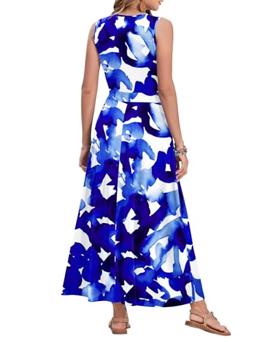 Image of AUSELILY Womens Maxi Dress Summer Sleeveless Wrap Long Dresses with Pockets | V-Neck Wrap Sleeveless Sundress, fits formal, casual, beach, vacation & daily wear