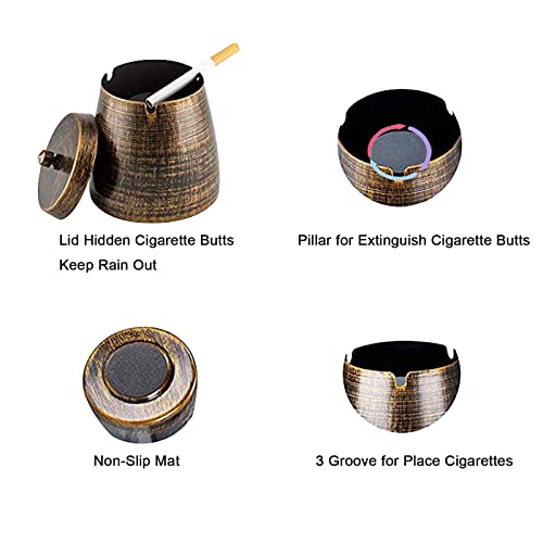 Outdoor Ashtray With Lid,Smokeless Iron Ashtray,Odorless Car Ashtrays,Smell Proof Windproof Ashtrays For Outside Patio Home Office Tableto (Small) #TOP1