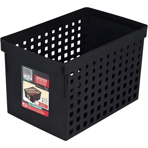 Ordene - Arquivo Plástico Largo com Furação para Pastas Suspensas, Cor Preta, Linha Office