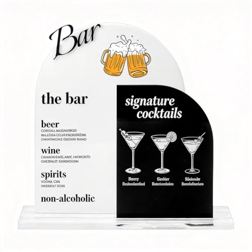 FINGERINSPIRE Acrylic Bar Menu Sign 1.95x11x10.24inch Arch Acrylic Menu Stand Black Cocktail Sign Bar Table Signs Wedding Signs for Cocktail Display Event Decorative Standalone Placement