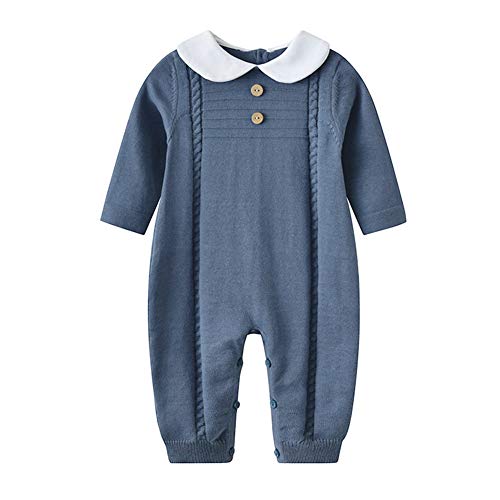 Image of Auro Mesa Baby Infant Boy Girl Peter Pan Collar Knit Sweater Romper Outfit Clothes One-Piece Coverall Baby Clothing Jumpsuit