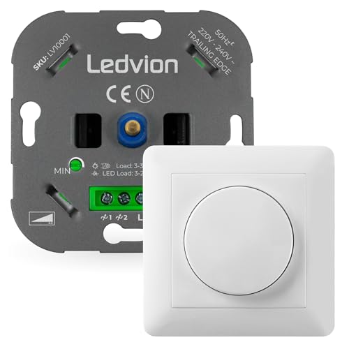 Ledvion - Regulador LED 3-250 Watt, Incluye Placa Frontal Blanca, Universal, Interruptor Regulador LED