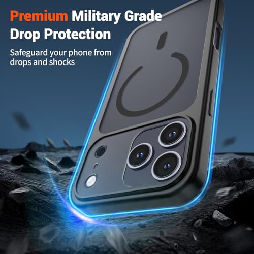 Image of SUPFINE Magnetic for iPhone 17 Pro Case Black | (Compatible with MagSafe)(Military Grade Drop Protection)(Camera Protection)Translucent Matte Phone Cover