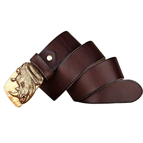 Men's Belt,Leather Denim Belt Rhinoceros Alloy Buckle Head Pure Cowhide Business Work Belt
