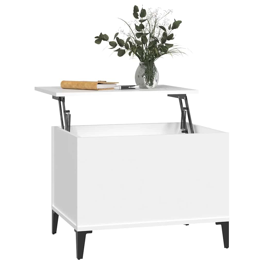 Stolik kawowy, biały, 60 x 44,5 x 45 cm, materiał drewnopochodny z blatem o regulowanej wysokości, miejsce do przechowywania, nowoczesny design, trwały materiał, idealny do salonu, salonu