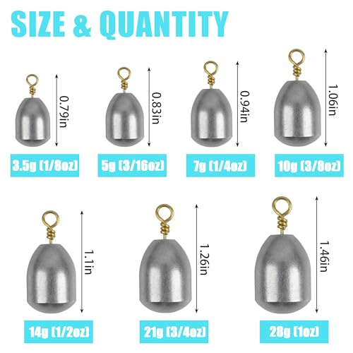 Fishing Weight Sinker 20 Pieces/30 Pieces Iron Fishing Weights Bass Casting Sinker Water Drop Sinker Weights with Ring Multiple Size Fishing Tackle with Box (1/4 OZ - 30 Pack)