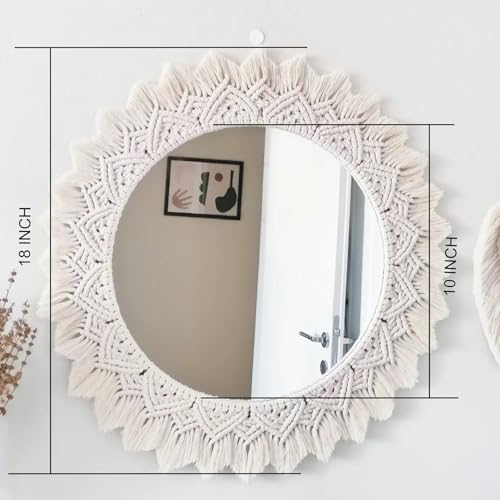 Image of Handmade Macrame Wall Mirror for Home Decor 17 x 17 Inch, 1-Piece