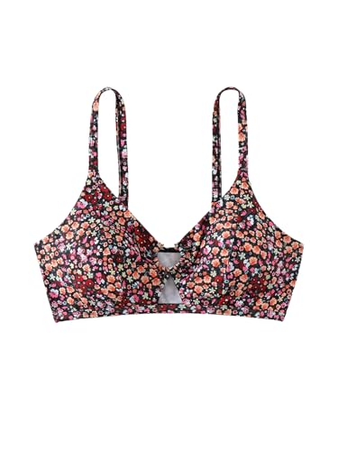 SHENHE Women's Floral Bikini Top Cut Out Ring Linked Spaghetti Strap Paddes Swimsuit Top Only