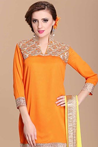 Andaaz Fashion Women's Yellow Orange Georgette Readymade Patiala Salwar Suit
