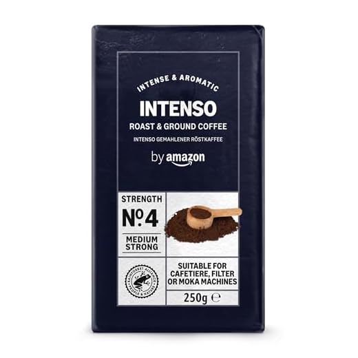 by Amazon Café Intenso Moulue, Torréfaction Moyenne, 1 kg (4 lot de 250 g) - Certifié Rainforest Alliance