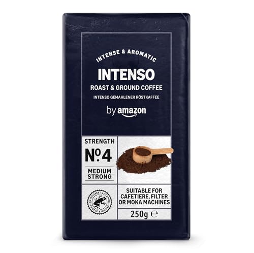 by Amazon Café molido Natural Caffè Intenso, Tueste medio, 1 kg (4 Paquetes de 250 g) - Certificado por Rainforest Alliance