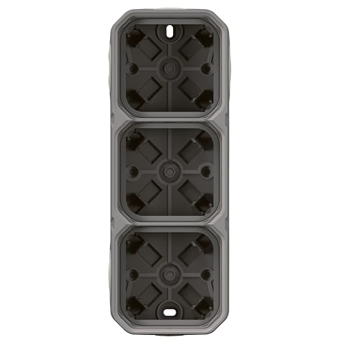 LEGRAND, Plexo New Feuchtraum Aufputzdose 3-fach, Aufputzgehäuse, 4 Membranen, 2 Kabelzugänge, horizontal und vertikal installierbar, Farbe: Grau, 069680L