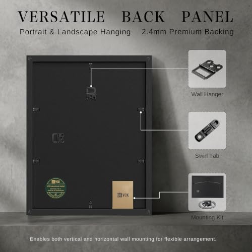 Image of VCK 12x12 Picture Frame with Real Glass, Black Wood, 8x8 Mat, 2 Pack