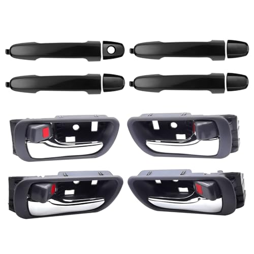 Set of 8 Exterior & Interior Door Handles Compatible with Toyota Camry 2002-2006, Replaces 81309 92894, Gray Handle with Chrome Lever