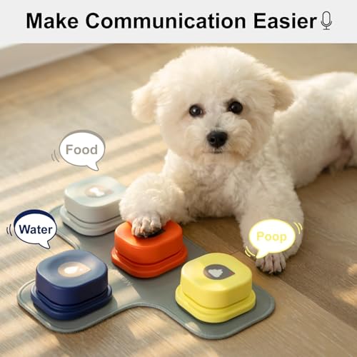 MEWOOFUN Hundeknöpfe Trainingsklicker mit Sprachaufzeichnung für das Hundetraining mit Matte und DIY-Aufklebern – Haustier-Befehlssummer für Hunde und Katzen (4 Pack)
