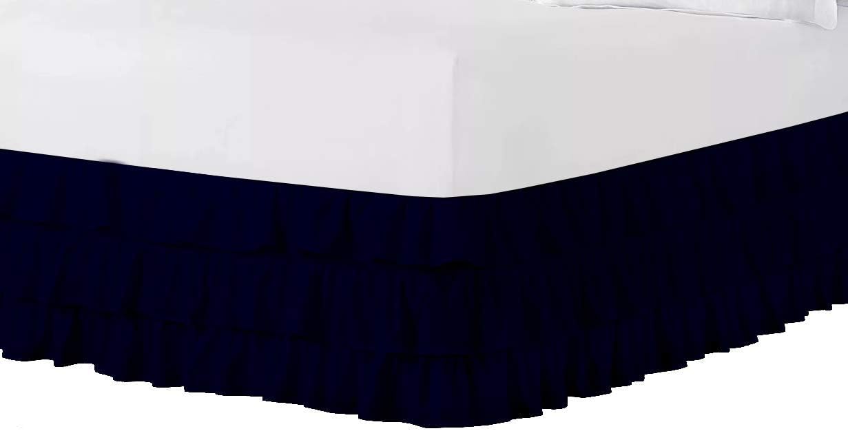 600-Thread Count Super Soft 1 PCs Multi Ruffled Split Corner Bed Skirt 100% Egyptian Cotton Solid 22" inch Drop Length (Alaska King,Navy Blue Solid)