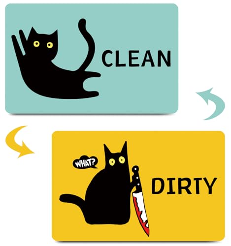 HSSPIRITZ Clean Dirty Dishwasher Magnet Sign, Funny Black Cat Kitchen Decor
