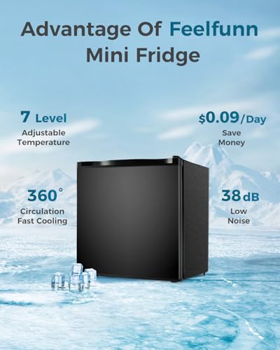 Image of Feelfunn Small Fridge with Freezer - 1.7 Cu.Ft Single Door Mini Fridge with Adjustable Thermostat, Energy Saving, Low Noise, Small Refrigerator for Bedroom, Office, Dorm, Apartment, Classroom - Black
