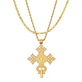 Sajayea Ethiopian Cross Necklace 24K Gold Plated Pendant Habesha Jewelry for Women Men Coptic Cross Jewelry