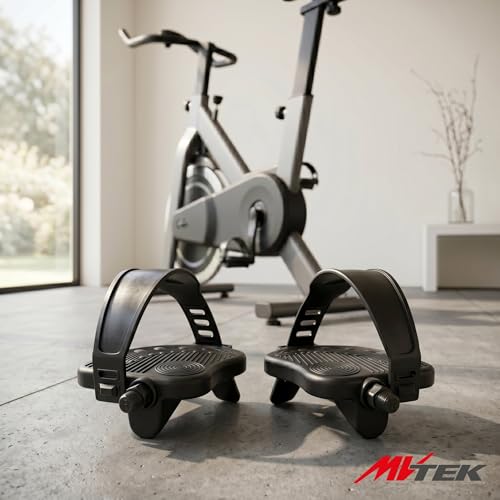 MVTEK Pedały rowerowe. do roweru stacjonarnego, ergonomiczny nylonowy z kołkiem na kulkach 12 mm i gwintem 1/2, regulowany pasek. Spinning bike, pedały do ćwiczeń rowerowych