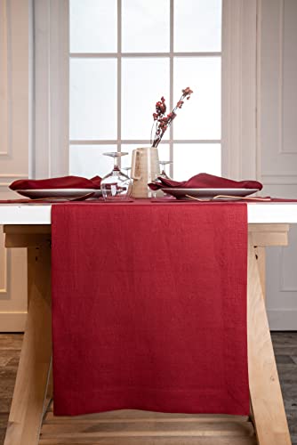 D'Moksha Homes Linen Table Runner - 14 x 90 Inch, Dark Red, Machine Washable Farmhouse Style