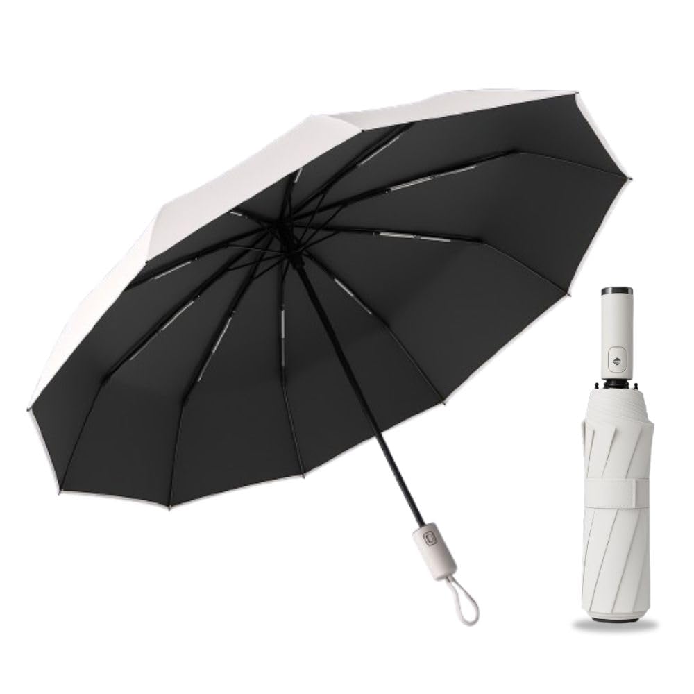 ginoya brothers Cream UV Protection Travel Umbrella – Compact 14-Inch Windproof Umbrella for Rain & Sun, Auto Open/Close, Heavy Duty, Portable for Women & Men.-picture-12