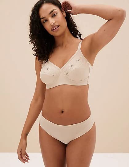 Image of Marks & Spencer Womens Cotton Blend Non Padded Non Wired Cross Over Embroidered Bra