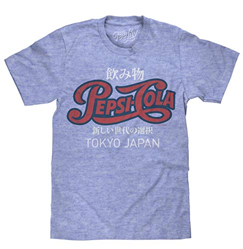 Tee Luv Pepsi Tokyo Japan T-Shirt - Distressed Pepsi Cola Logo Shirt (Royal Snow Heather) (L)