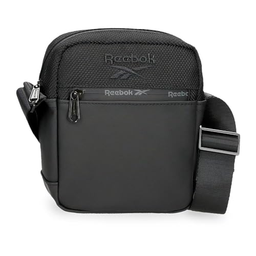 Reebok Roger Shoulder Bag Black 15x19.5x6cm Polyester with Faux Leather Details by Joumma Bags by Joumma Bags, Black/White, Shoulder Bag, Black/White, shoulder bag