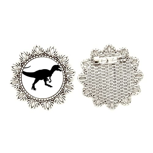 Broche de plata de dinosaurio y flor mediano para un toque original en chaquetas
