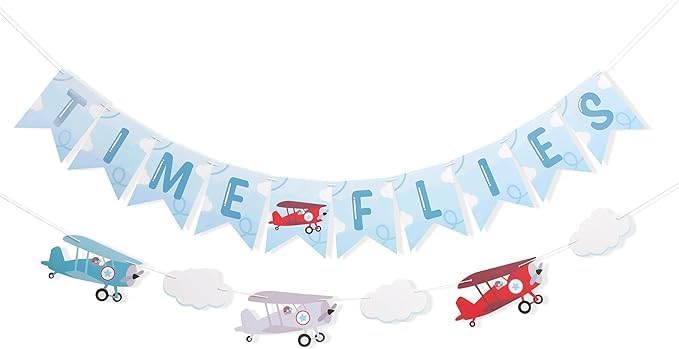 Time Flies Vintage Airplane Banner - Airplane 1st Birthday Banner, Time Flies Party Decorations, Time Flies Boy 1st Birthday Decorations