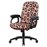 YOXEULL Leopard Print Computer Office Chair Covers Stretchable Soft Fit Universal Desk Rotating Slipcovers, Removable Washable Chair Protector Cover with Zipper