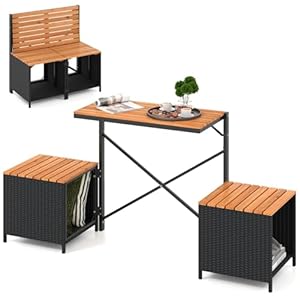 COSTWAY 2 in 1 Gartenbank, wandelbarer Picknicktisch & Sitzbank, Balkonset, Balkonmöbel Kleiner Balkon, Sitzgruppe, Sitzgarnitur für Garten, Terrasse