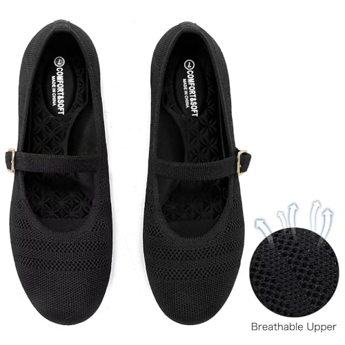 Image of Frank Mully Women's Mary Jane Flats Comfortable Dressy Ballet Flats Casual Round Toe Slip On Washable Knitted Fabric Office Work Woman Shoes