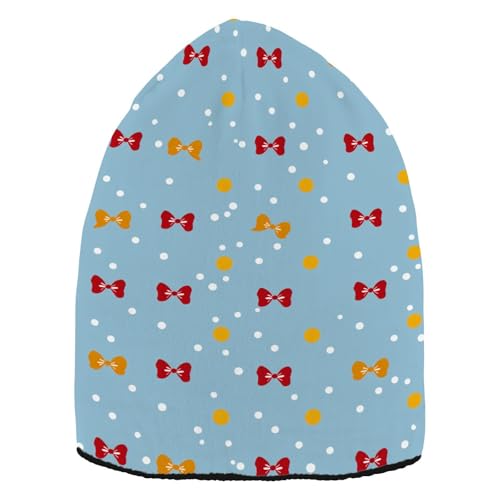 EtherSpher Gorro de punto y lazo amarillo rojizo para hombre, gorro para mujer, esencial para trineo, Lunares y lazo amarillo rojizo, talla única