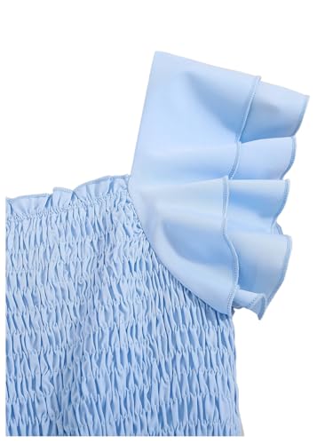 WDIRARA Girl's Square Neck Layered Ruffle Cap Sleeve Dress Smocked A Line Dresses4