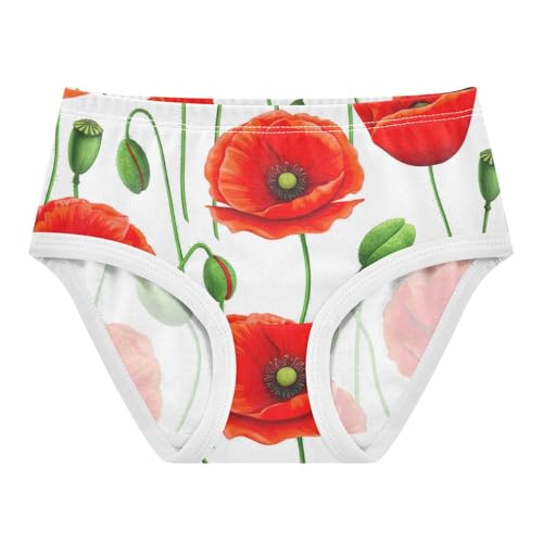 Red Poppy Flowers White Toddler Underwear Custom 2t Cotton Panties Little Girl Print Underpants Briefs