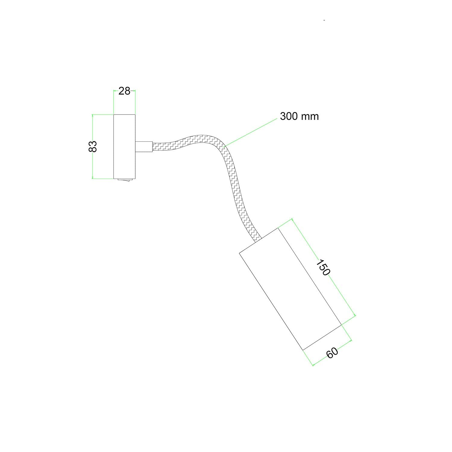 creative cables Fermaluce Flex 30 Leuchte mit Mini Baldachin mit Schalter und Strahler mit Tub-E14 Lampenschirm - con Lampadina, Bianco Opaco