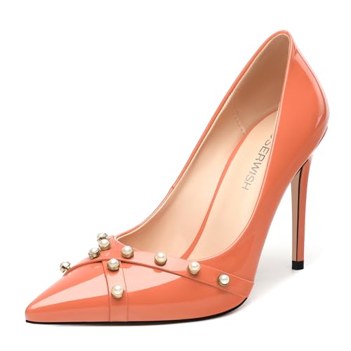 ROSERWISH Women Classic Pointed Toe High Heels Sexy Stiletto Pumps Patent Office Lady Casual Heels Party Wedding Prom Dress Shoes with Pearl 4 Inch