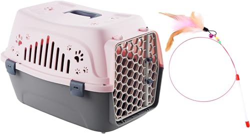 Pantress ペットキャリー ペットキャリーケース ハードキャリー 猫キャリーバック 持ち運び 犬用 ケージ ペット用 ケース ブルー 猫用 ハードキャリー ペット用キャリー キャリーバッグ 犬 旅行 おしゃれ 小型犬 防災 グッズ ハウス 散歩 プラスチック (ピンク)