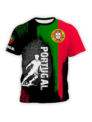 Pyconvia Kids Portugal Soccer Jersey Portuguese Flag Print Football Shirt for Boys Girls Youth Fans Unisex