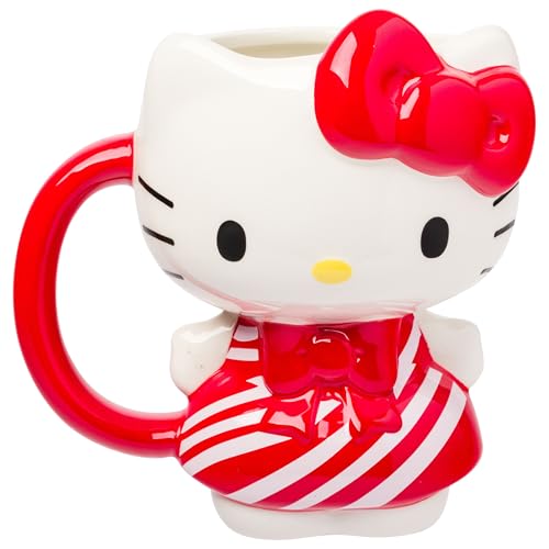 Image of Silver Buffalo Sanrio Hello Kitty Candy Cane Dress, 3D Sculpted Mug, 20oz