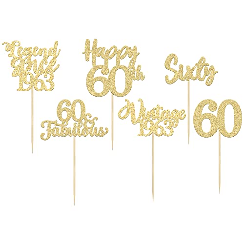 36Pcs 60Th Birthday Cupcake Toppers Gold Glitter Legend Since 1963 Cupcake Picks Happy 60Th Vintage 1963 Cupcake Topper For 60Th Birthday Wedding Anniversary Party Cake Decorations Supplies #TOP6