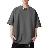 [SnowElve] tシャツ メンズ 半袖 夏服 涼しい ゆったりＴシャツ 接触冷感 シルエット カットソー カジュアル トップス 柔らかい肌触り 吸汗速乾 通気性 快適 シンプル 無地（2XL・グレー）
