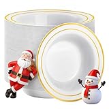 Goodluck 100 Pack Plastic Bowls with Gold Rim, 12oz Disposable Soup Bowls, Heavy Duty Dessert Bowls for Weddings, Parties, Dinners, Catering, Thanksgiving and Everyday Use