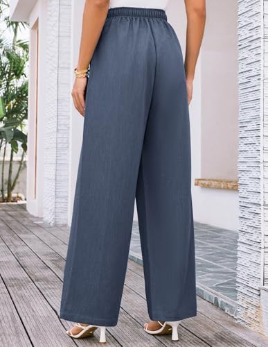 GRACE KARIN Women's Wide Leg Casual Pants Summer Lightweight Drawstring Elastic Waist Lounge Beach Palazzo with Pockets3