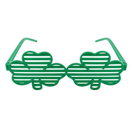 St. Patricks Day Shamrock Four Leaf Clover Green Lucky Plastic Shutter Glasses, Shades, Sunglasses, Party Props3